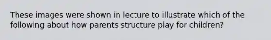 These images were shown in lecture to illustrate which of the following about how parents structure play for children?