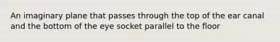 An imaginary plane that passes through the top of the ear canal and the bottom of the eye socket parallel to the floor