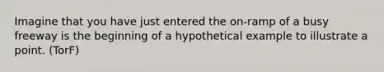 Imagine that you have just entered the on-ramp of a busy freeway is the beginning of a hypothetical example to illustrate a point. (TorF)