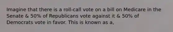 Imagine that there is a roll-call vote on a bill on Medicare in the Senate & 50% of Republicans vote against it & 50% of Democrats vote in favor. This is known as a,