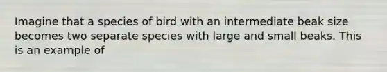 Imagine that a species of bird with an intermediate beak size becomes two separate species with large and small beaks. This is an example of