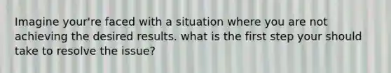 Imagine your're faced with a situation where you are not achieving the desired results. what is the first step your should take to resolve the issue?