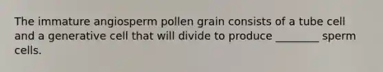 The immature angiosperm pollen grain consists of a tube cell and a generative cell that will divide to produce ________ sperm cells.