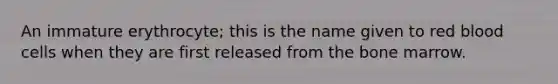An immature erythrocyte; this is the name given to red blood cells when they are first released from the bone marrow.