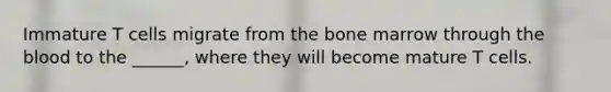 Immature T cells migrate from the bone marrow through the blood to the ______, where they will become mature T cells.