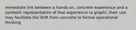 immediate link between a hands-on, concrete experience and a symbolic representation of that experience (a graph), their use may facilitate the shift from concrete to formal operational thinking