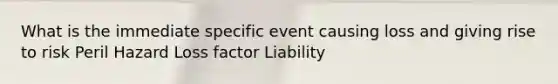 What is the immediate specific event causing loss and giving rise to risk Peril Hazard Loss factor Liability