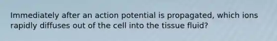 Immediately after an action potential is propagated, which ions rapidly diffuses out of the cell into the tissue fluid?