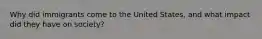 Why did immigrants come to the United States, and what impact did they have on society?