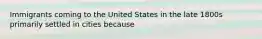 Immigrants coming to the United States in the late 1800s primarily settled in cities because