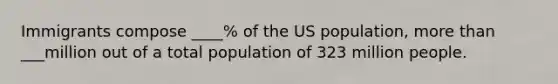 Immigrants compose ____% of the US population, more than ___million out of a total population of 323 million people.