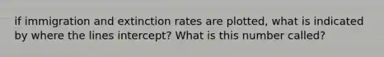 if immigration and extinction rates are plotted, what is indicated by where the lines intercept? What is this number called?