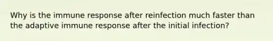 Why is the immune response after reinfection much faster than the adaptive immune response after the initial infection?