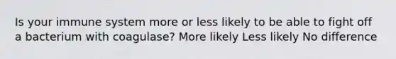 Is your immune system more or less likely to be able to fight off a bacterium with coagulase? More likely Less likely No difference