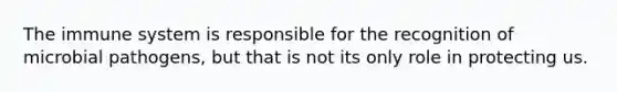 The immune system is responsible for the recognition of microbial pathogens, but that is not its only role in protecting us.