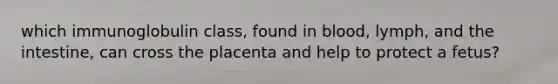 which immunoglobulin class, found in blood, lymph, and the intestine, can cross the placenta and help to protect a fetus?