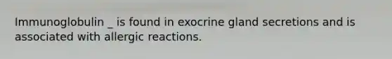 Immunoglobulin _ is found in exocrine gland secretions and is associated with allergic reactions.