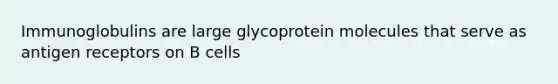 Immunoglobulins are large glycoprotein molecules that serve as antigen receptors on B cells