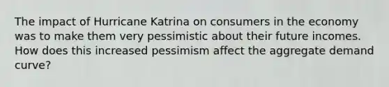 The impact of Hurricane Katrina on consumers in the economy was to make them very pessimistic about their future incomes. How does this increased pessimism affect the aggregate demand​ curve?