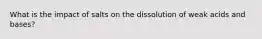 What is the impact of salts on the dissolution of weak acids and bases?