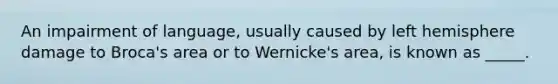 An impairment of language, usually caused by left hemisphere damage to Broca's area or to Wernicke's area, is known as _____.