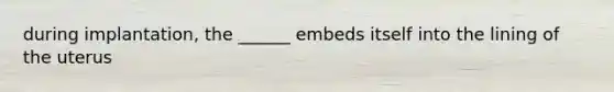 during implantation, the ______ embeds itself into the lining of the uterus