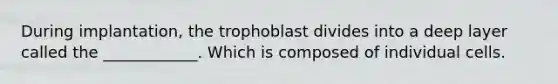 During implantation, the trophoblast divides into a deep layer called the ____________. Which is composed of individual cells.