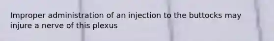 Improper administration of an injection to the buttocks may injure a nerve of this plexus