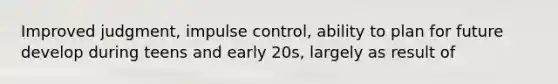 Improved judgment, impulse control, ability to plan for future develop during teens and early 20s, largely as result of