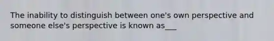 The inability to distinguish between one's own perspective and someone else's perspective is known as___