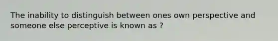 The inability to distinguish between ones own perspective and someone else perceptive is known as ?