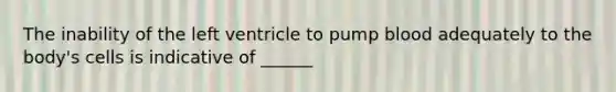 The inability of the left ventricle to pump blood adequately to the body's cells is indicative of ______