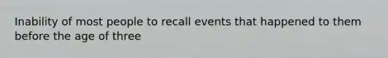 Inability of most people to recall events that happened to them before the age of three