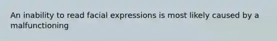 An inability to read facial expressions is most likely caused by a malfunctioning