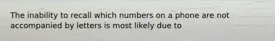 The inability to recall which numbers on a phone are not accompanied by letters is most likely due to