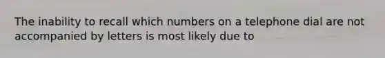 The inability to recall which numbers on a telephone dial are not accompanied by letters is most likely due to