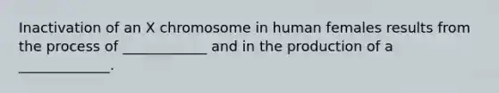 Inactivation of an X chromosome in human females results from the process of ____________ and in the production of a _____________.