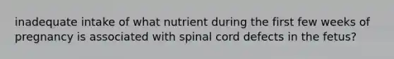 inadequate intake of what nutrient during the first few weeks of pregnancy is associated with spinal cord defects in the fetus?