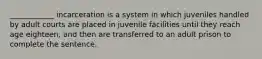 ____________ incarceration is a system in which juveniles handled by adult courts are placed in juvenile facilities until they reach age eighteen, and then are transferred to an adult prison to complete the sentence.