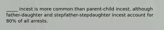 _____ incest is more common than parent-child incest, although father-daughter and stepfather-stepdaughter incest account for 80% of all arrests.