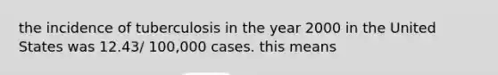 the incidence of tuberculosis in the year 2000 in the United States was 12.43/ 100,000 cases. this means