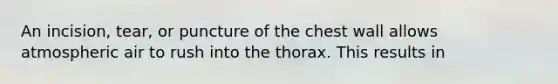 An incision, tear, or puncture of the chest wall allows atmospheric air to rush into the thorax. This results in