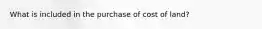 What is included in the purchase of cost of land?