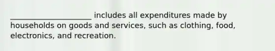 _____________________ includes all expenditures made by households on goods and services, such as clothing, food, electronics, and recreation.