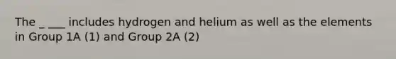 The _ ___ includes hydrogen and helium as well as the elements in Group 1A (1) and Group 2A (2)