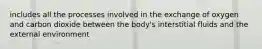 includes all the processes involved in the exchange of oxygen and carbon dioxide between the body's interstitial fluids and the external environment