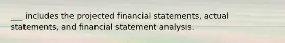 ___ includes the projected financial statements, actual statements, and financial statement analysis.