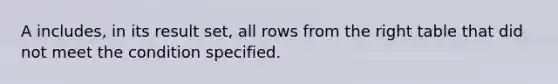 A includes, in its result set, all rows from the right table that did not meet the condition specified.