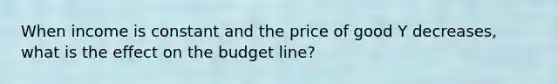 When income is constant and the price of good Y decreases, what is the effect on the budget line?