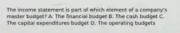 The income statement is part of which element of a​ company's master​ budget? A. The financial budget B. The cash budget C. The capital expenditures budget D. The operating budgets